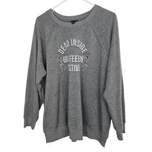 Torrid Sweatshirt Fleece Sweatshirt Feelin Festive Crewneck Sweatshirt 0X Gray